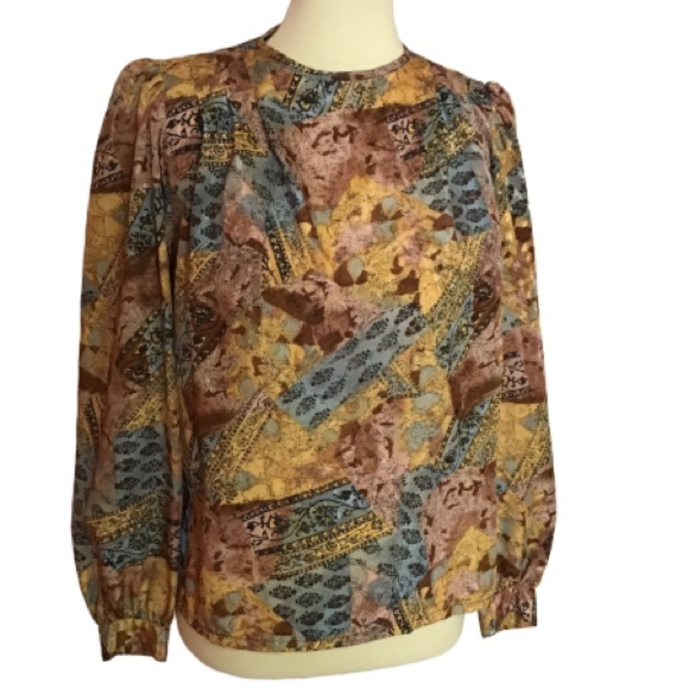 SOLD Vintage dressy patchwork print pretty blouse - Picture 1 of 8
